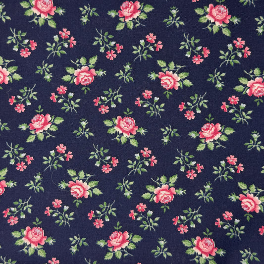 Navy With Pink Floral Cotton: 2.5 yds