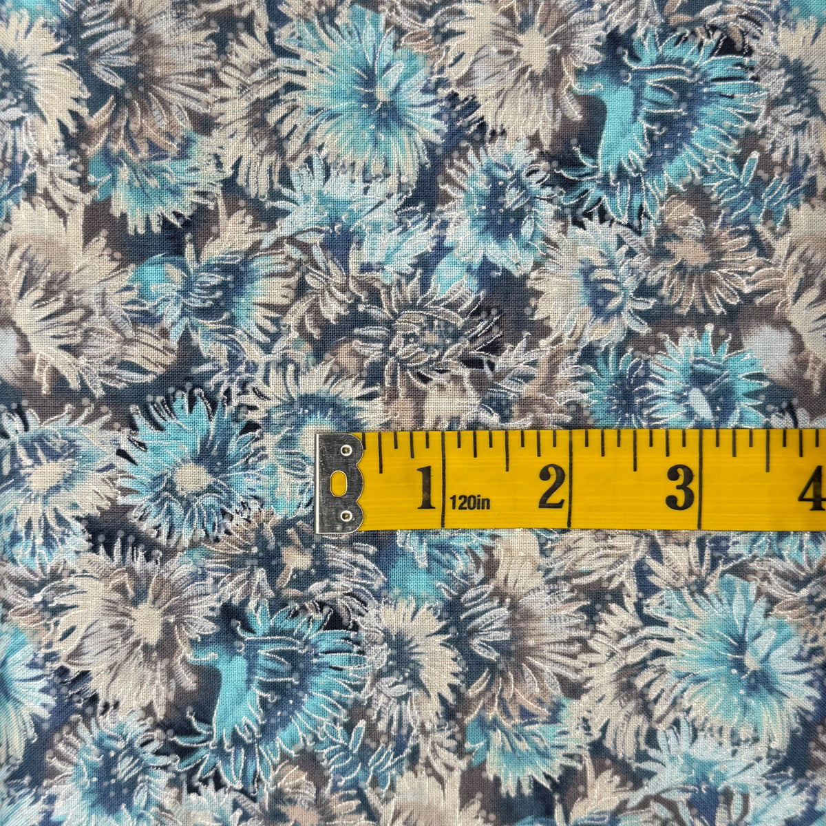Blue & Silver Floral Cotton: 2 yds