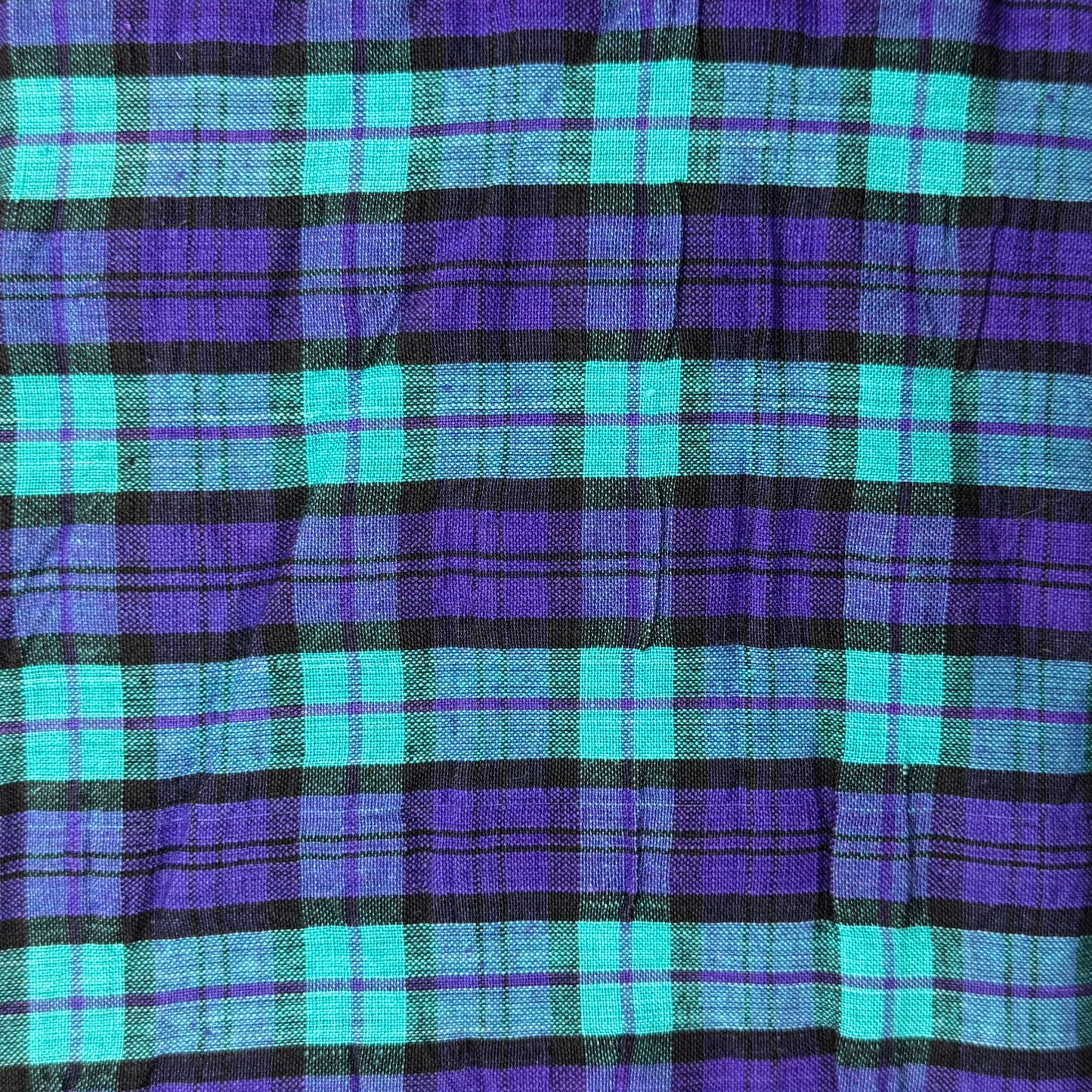 Purple/Green/Black Woven Plaid Cotton: 2.5 yds