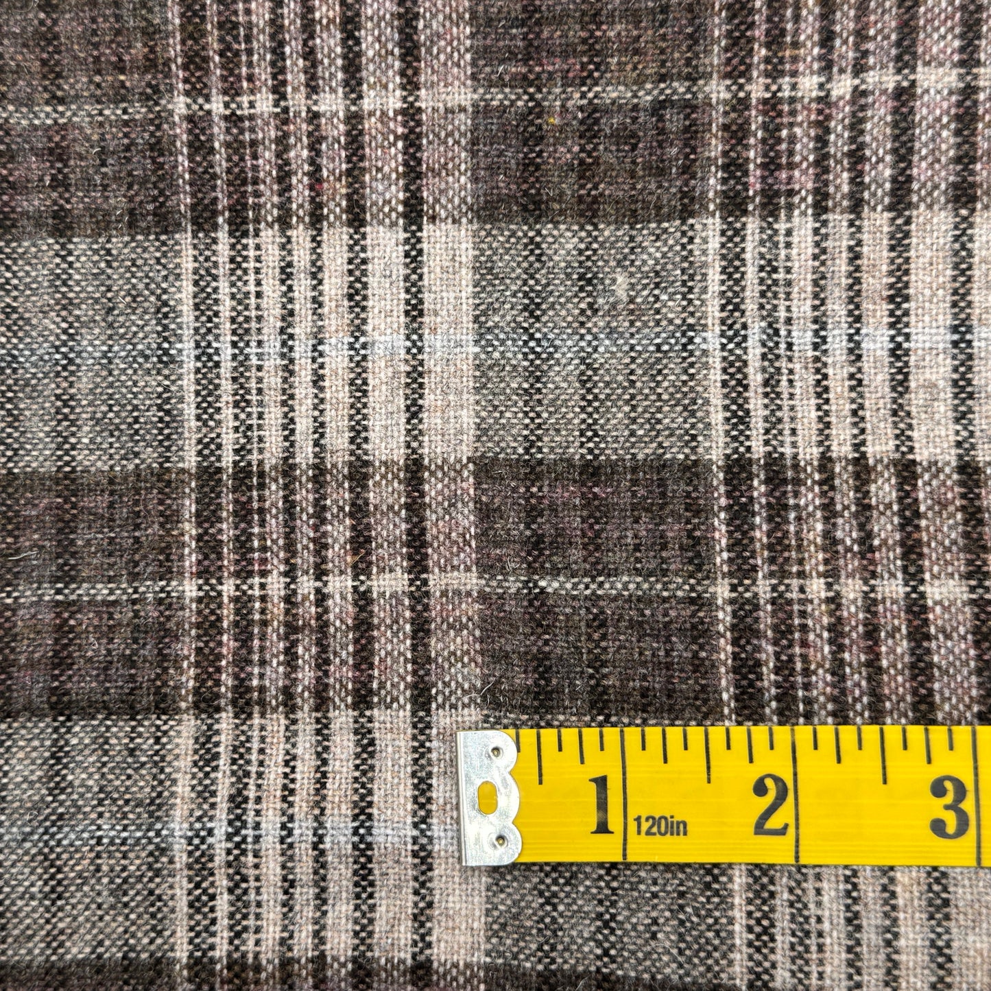 Brown & Cream Plaid Wool Blend: 1 yd
