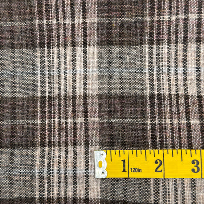 Brown & Cream Plaid Wool Blend: 1 yd