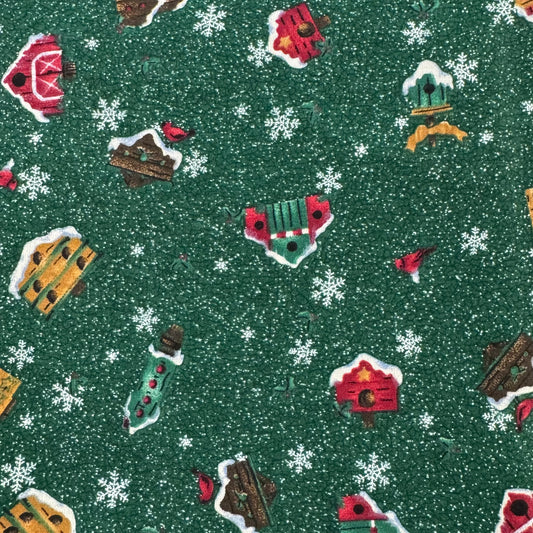 Holiday Bird Houses Cotton: 1.5 yds