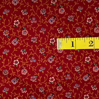 Maroon Floral & Vines Cotton: 1.5 yds