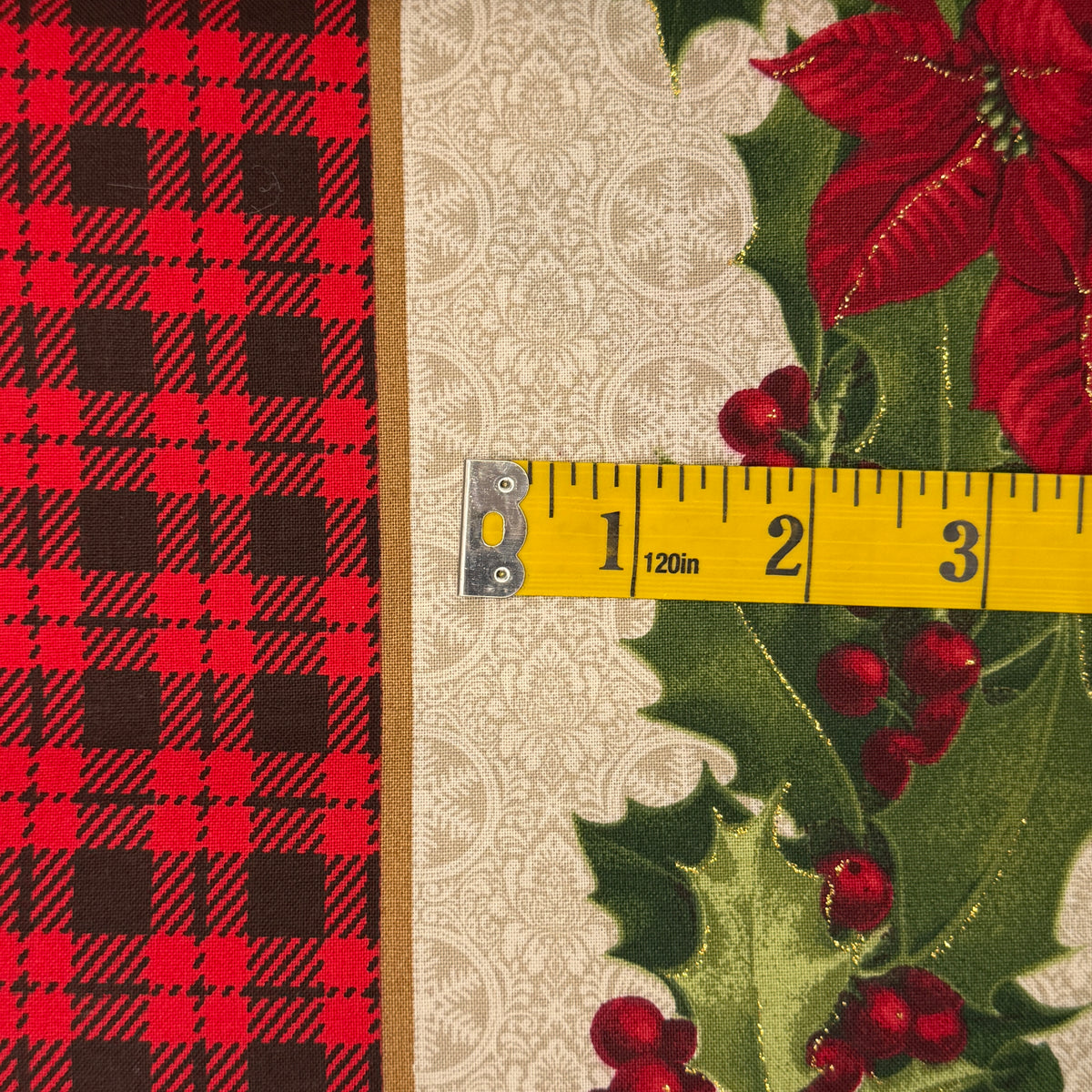 Buffalo Plaid & Poinsettia Stripes Cotton: 3 yds