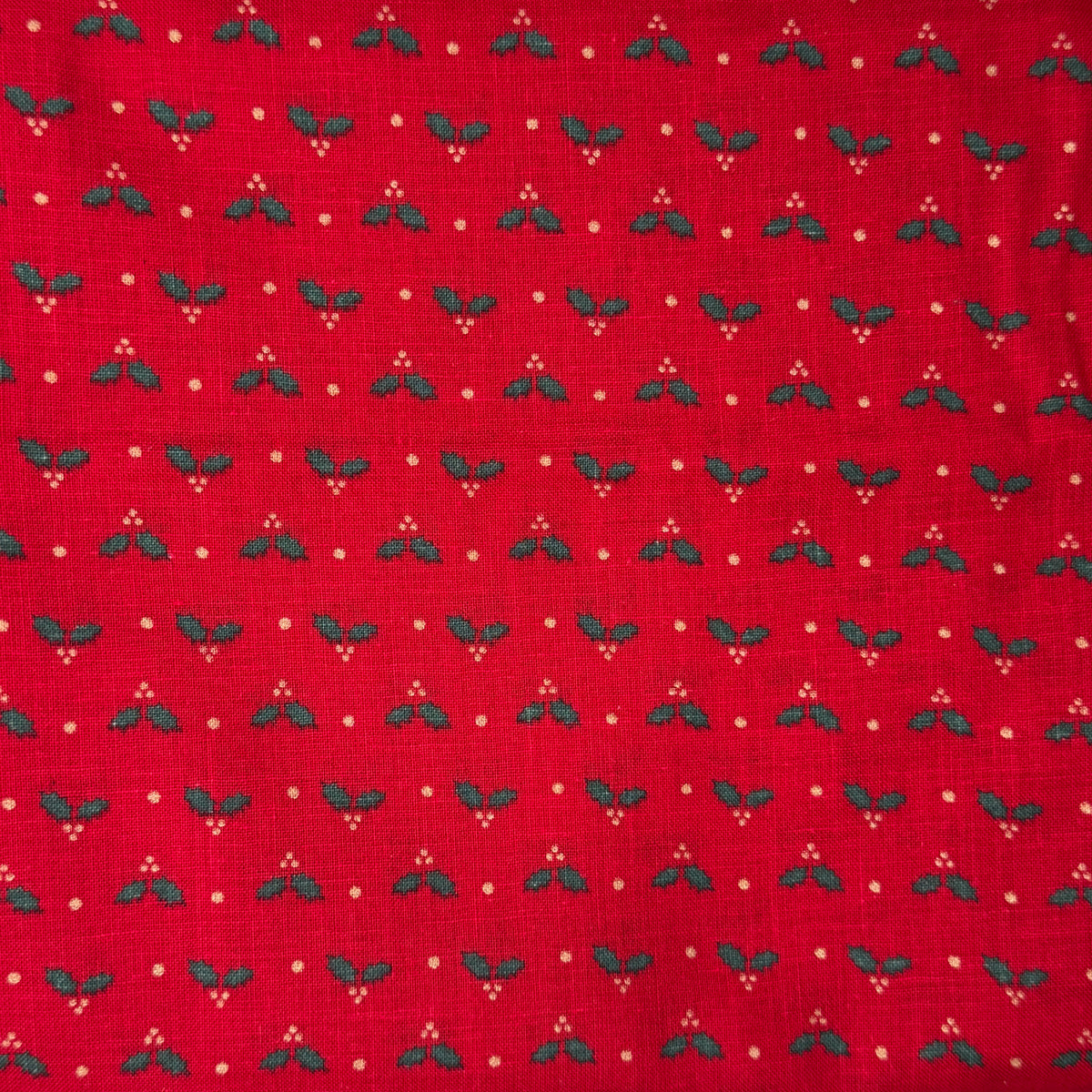 Red With Green & Gold Holly Berries Vintage Cotton: 2.5 yds