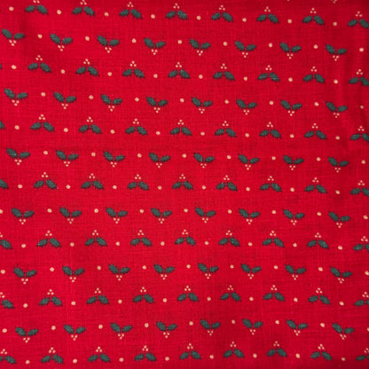 Red With Green & Gold Holly Berries Vintage Cotton: 2.5 yds