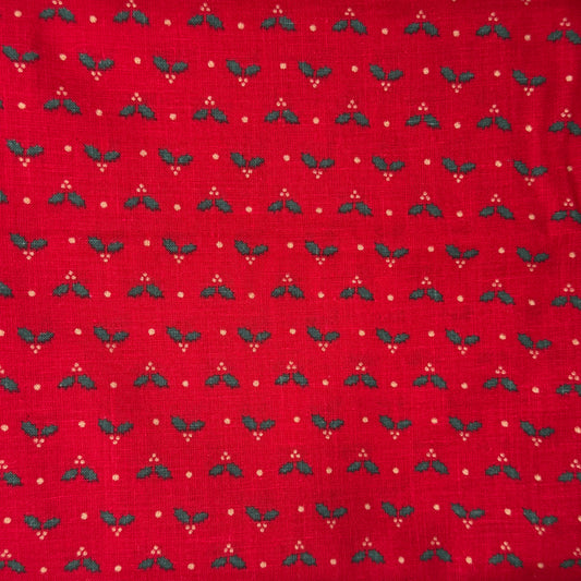 Red With Green & Gold Holly Berries Vintage Cotton: 2.5 yds