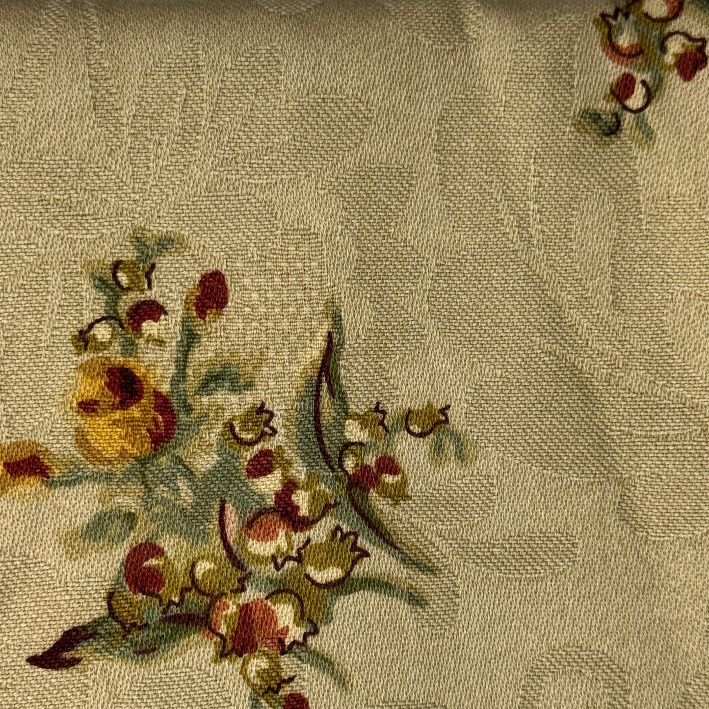 Tan with Floral Print Jacquard Weave Home Decor Cotton: 1.5 yds