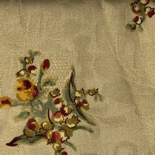 Tan with Floral Print Jacquard Weave Home Decor Cotton: 1.5 yds