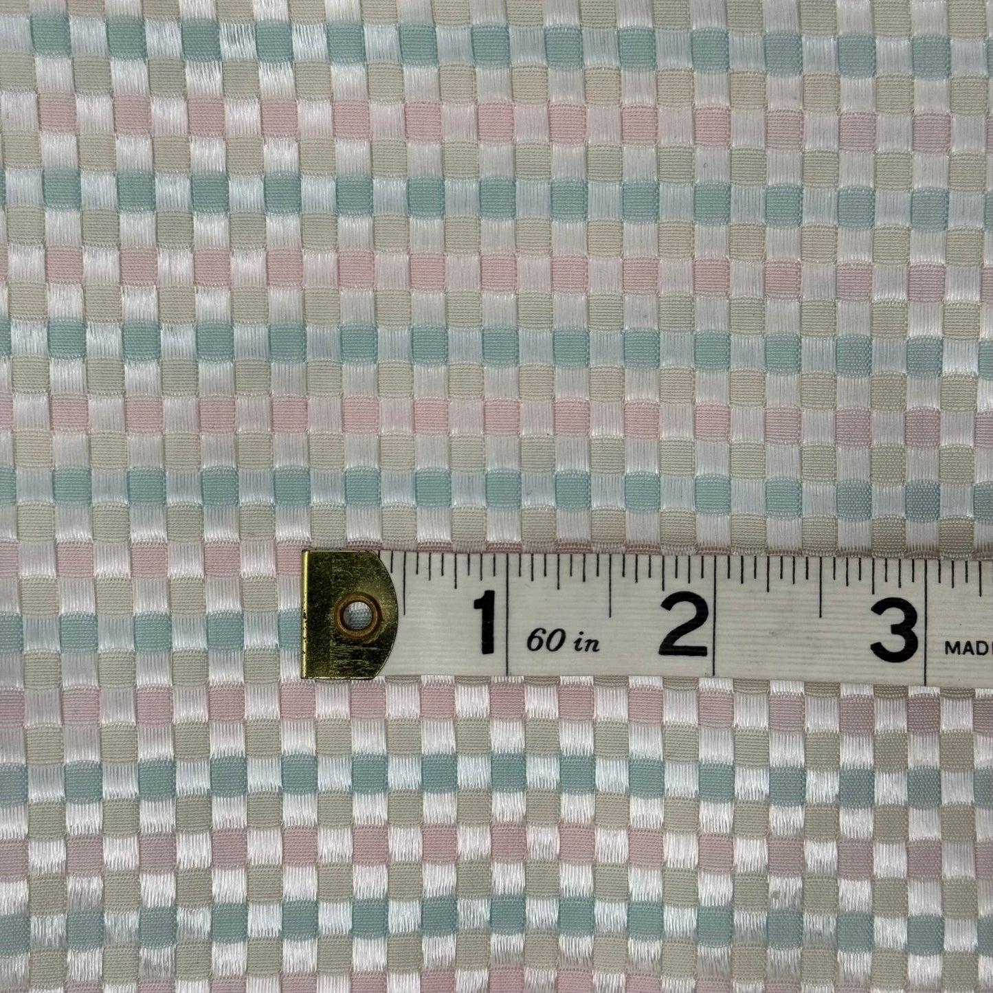 Pastel Pink/Blue/White Basket Weave Shiny Poly: 3.5 yds