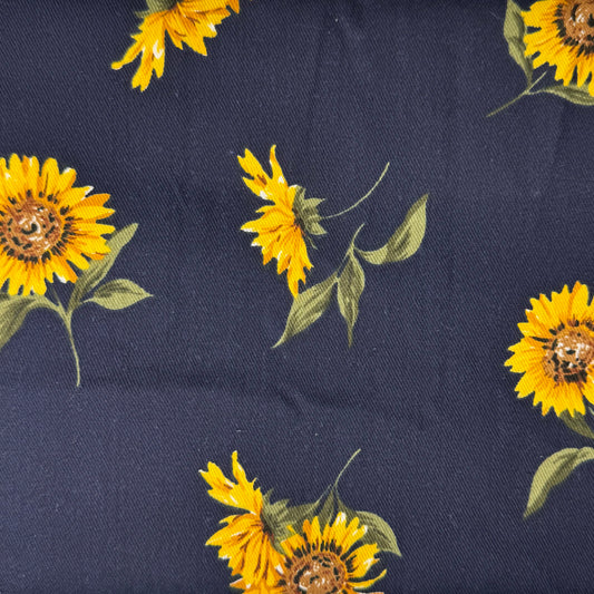 Navy Blue With Sunflower Cotton Blend Home Decor: 2.75 yds