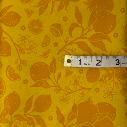 Orange on Yellow Fruit/Floral Print Cotton: 1 yd