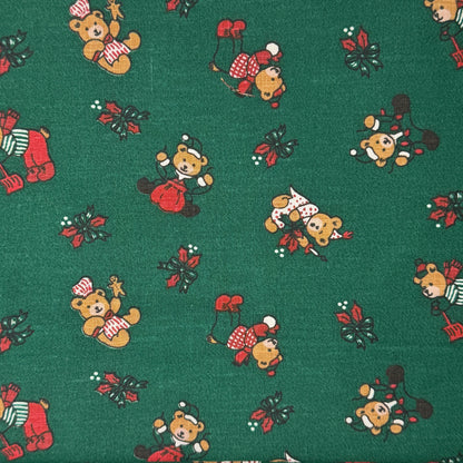 Green With Holiday Bears Starched Cotton: 1 yd