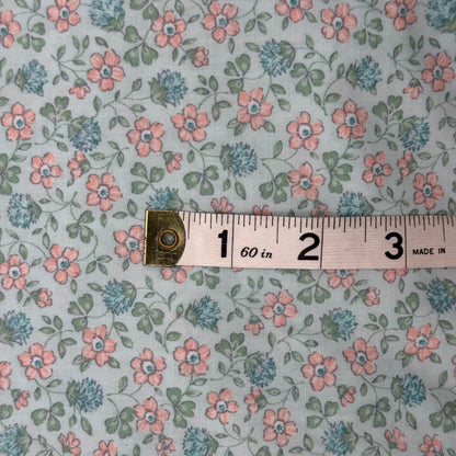 Light Aqua with Blue/Peachy Pink Floral Print Cotton: 2.5 yds