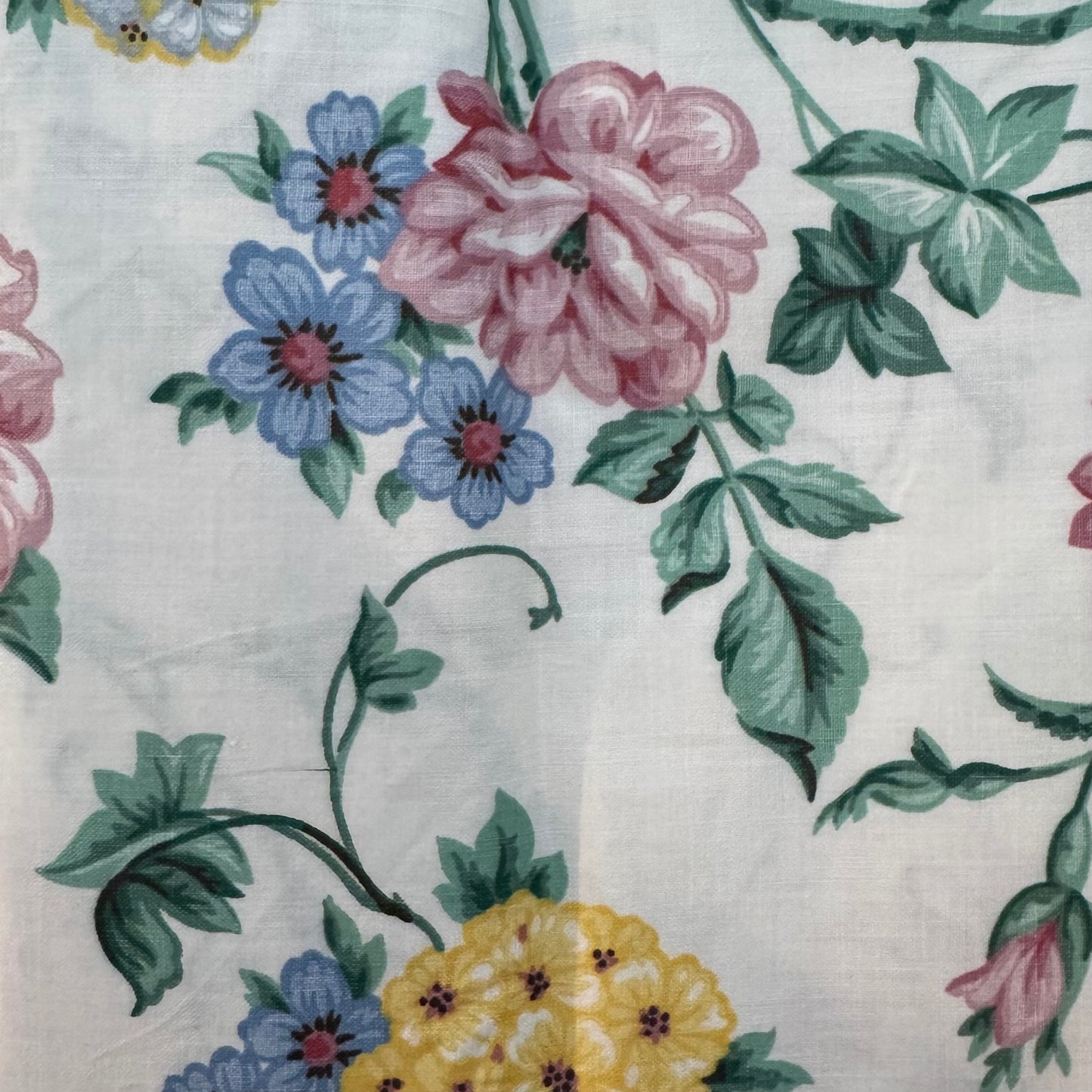 Pink, Blue & Yellow Floral Scotgard Cotton Blend: 1yd