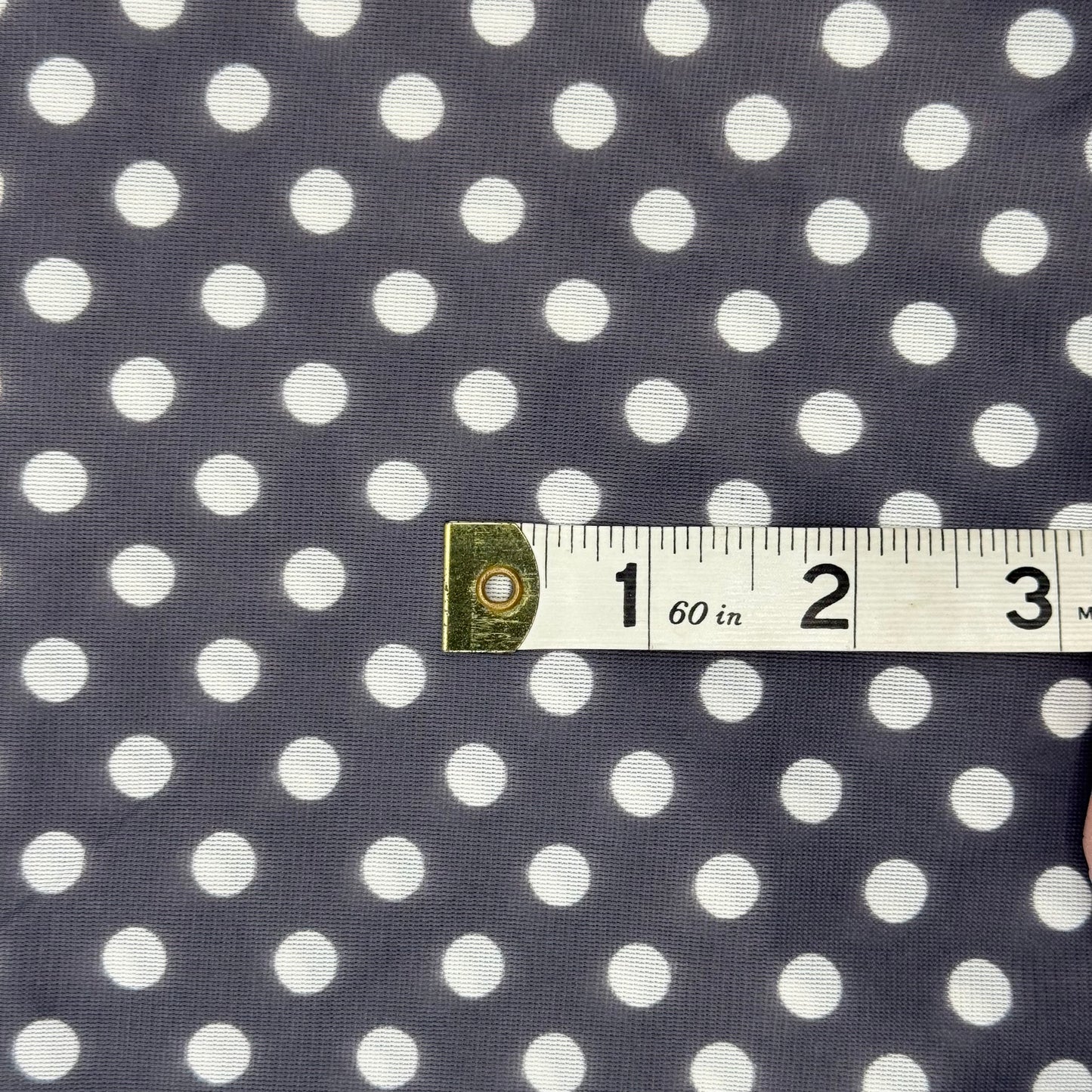 Lightweight White on Gray Polka Dot 2-Way Stretch Knit Poly: 3 yds