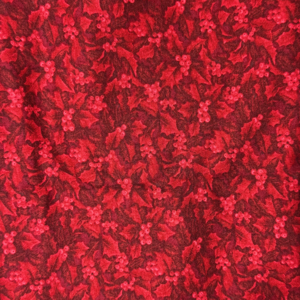 Red With Subtle Holly Berry Cotton: 2 yds