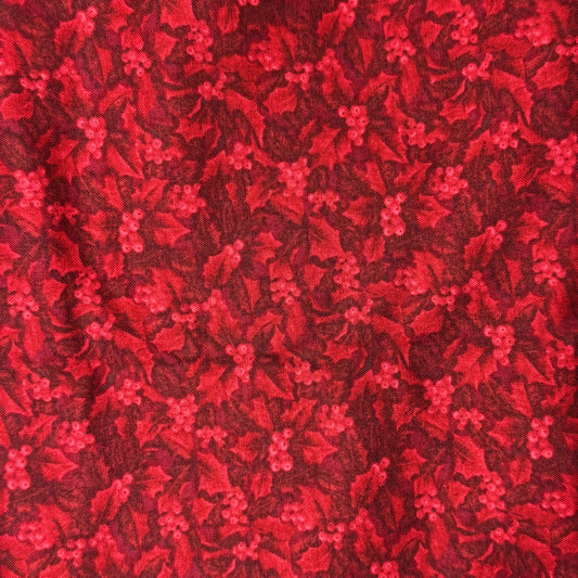 Red With Subtle Holly Berry Cotton: 2 yds