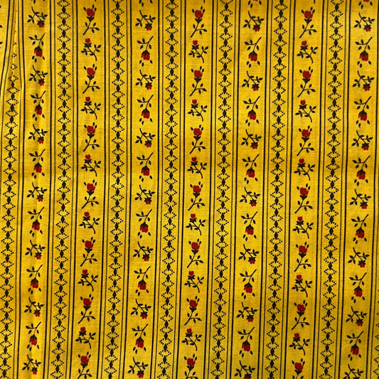 Yellow With Red Striped Floral Cotton: 1.75 yds