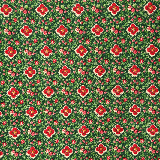 Red/Pink on Green Floral Print Cotton: 2.25 yds