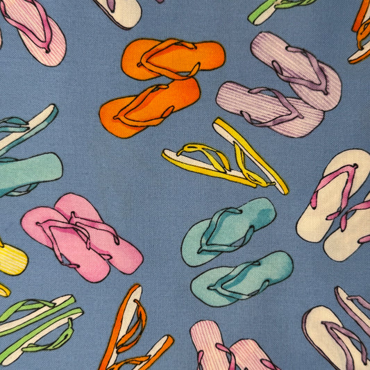 Blue With Flip Flops Cotton: 2 yds