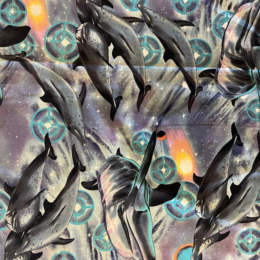 Dolphins in Space Cotton: 1.25 yds