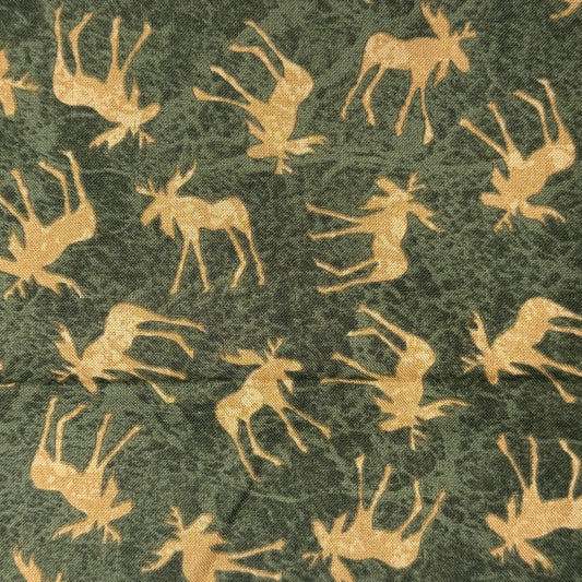 Tonal Green With Beige Deer Silhouette Cotton: 1.5 yds