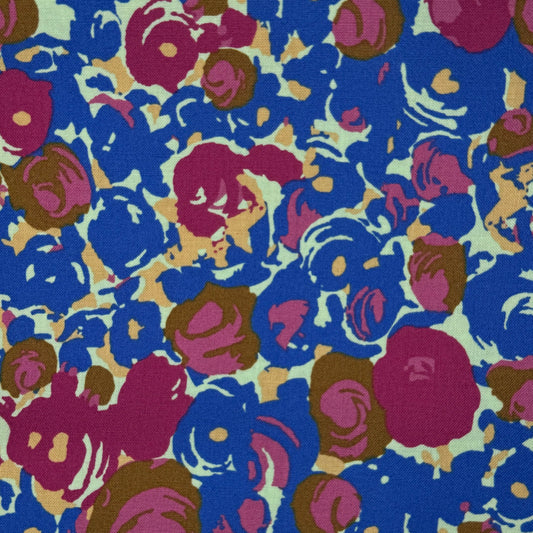 Blue & Purple Abstract Floral Cotton Blend: 2 yds