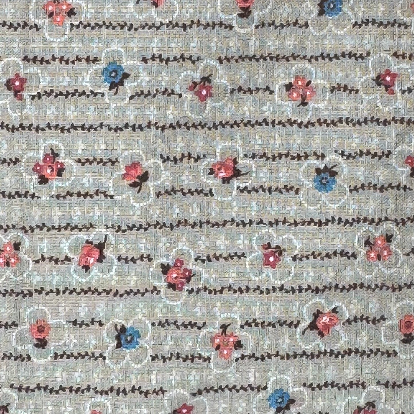 Tan/Brown/Ivory Stripe with Multicolor Floral Print Cotton: 4 yds