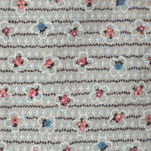 Tan/Brown/Ivory Stripe with Multicolor Floral Print Cotton: 4 yds
