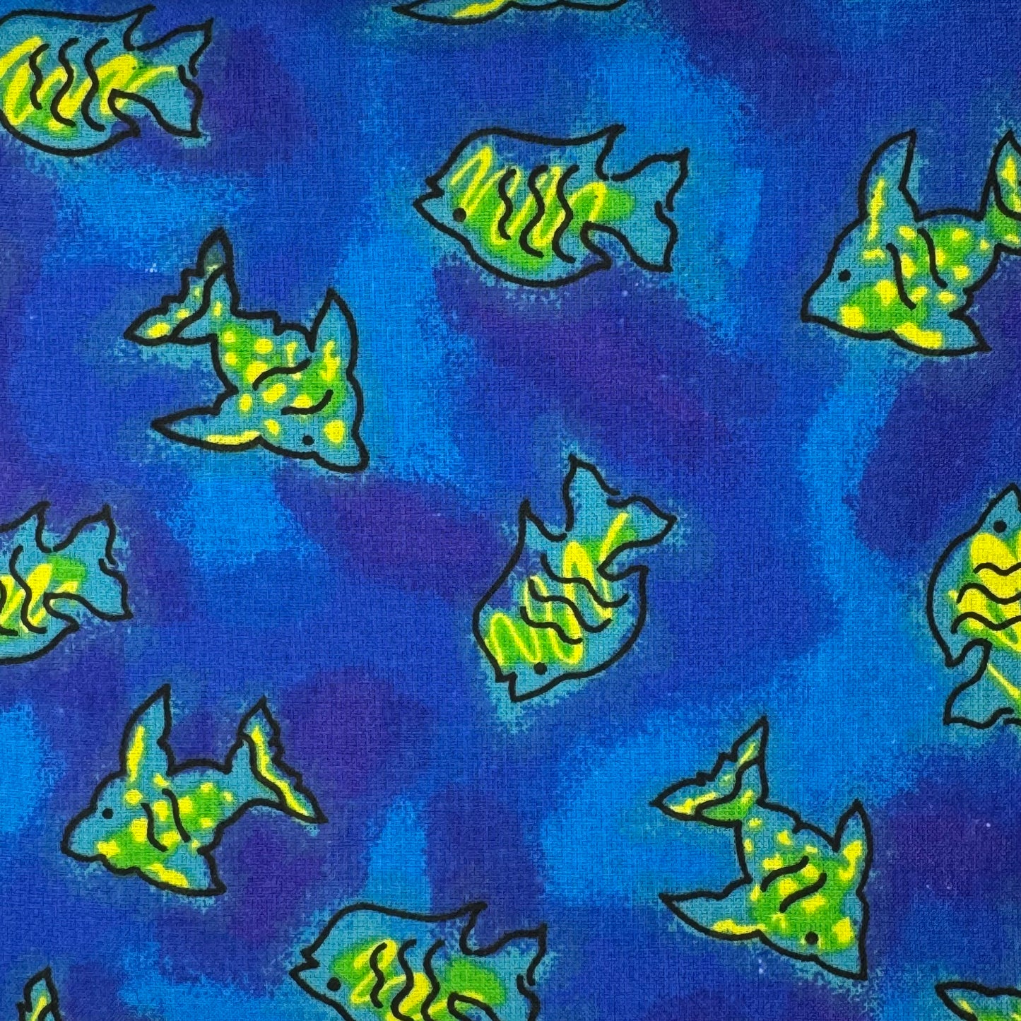 Blue & Green Fish Cotton Blend: 2.75 yds