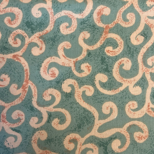 Aqua & Pink Swirl Cotton Home Decor: 3 yds