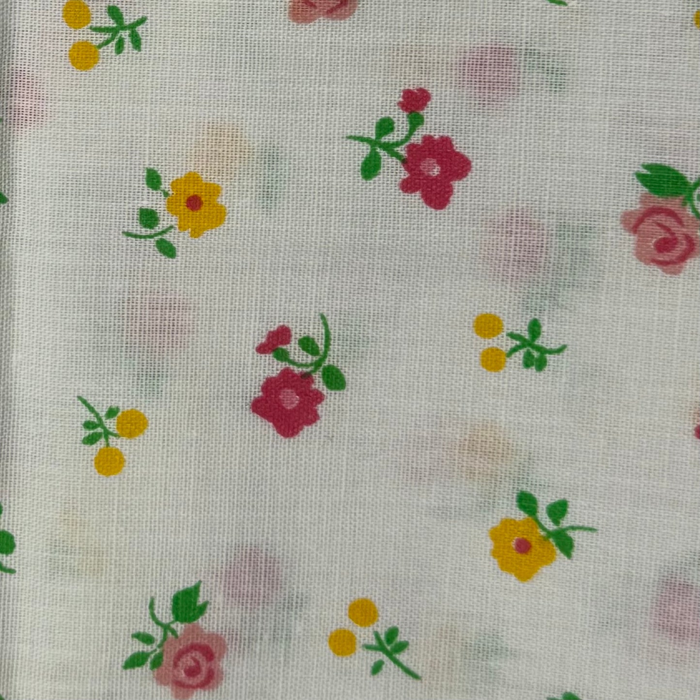 Red/Pink/Yellow Floral Print on White Cotton: 1 yd