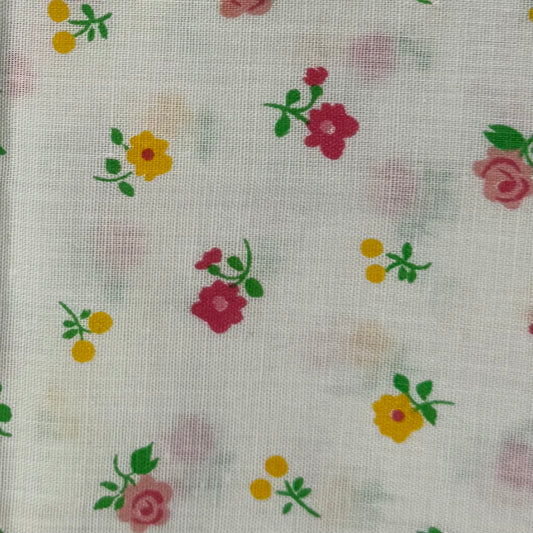 Red/Pink/Yellow Floral Print on White Cotton: 1 yd