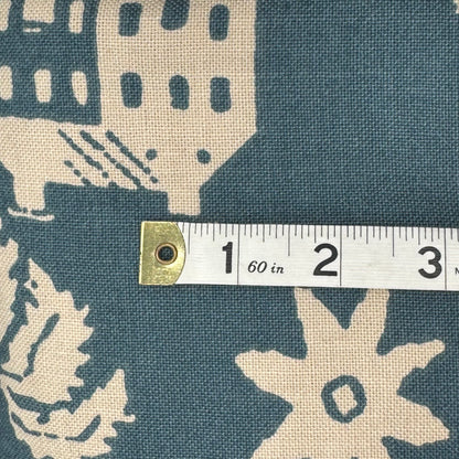 Blue on Cream House/Garden Screenprint Home Decor Cotton: 3 yds