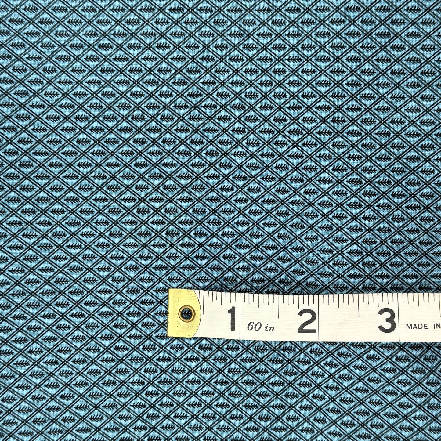 Black Diamond Print on Teal Cotton: 1 yd