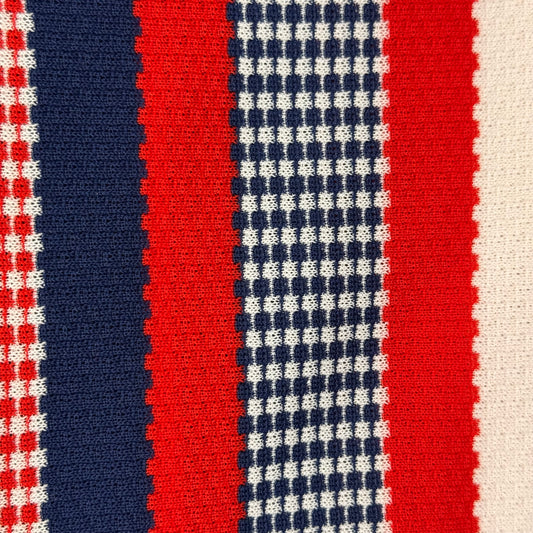 Red/White/Blue Stripe Texture Weave/Knit Poly: 2.5 yds