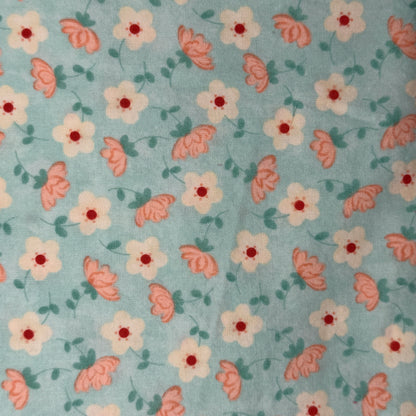 Light Blue With Pink & Cream Floral Cotton: 4 yds