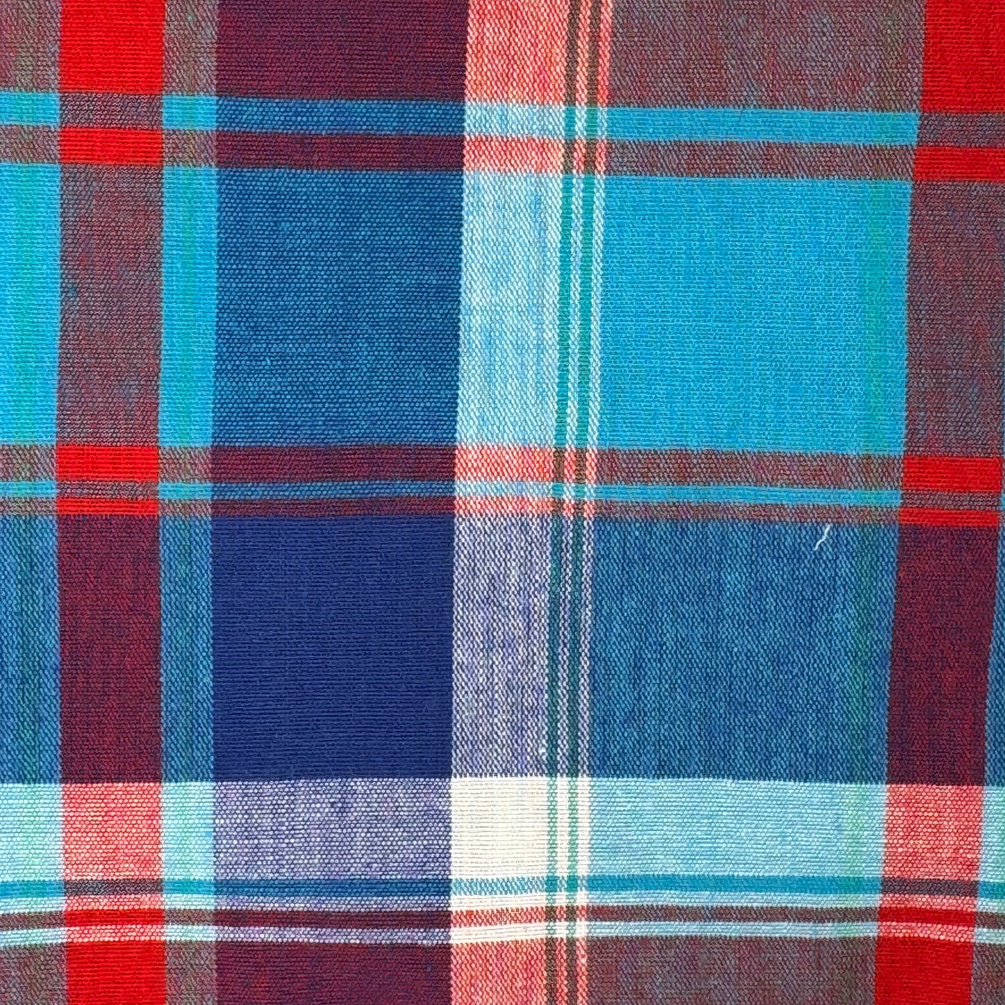 Blue & Red Plaid Mid-Weight Cotton Blend Shirting: 2.5 yds