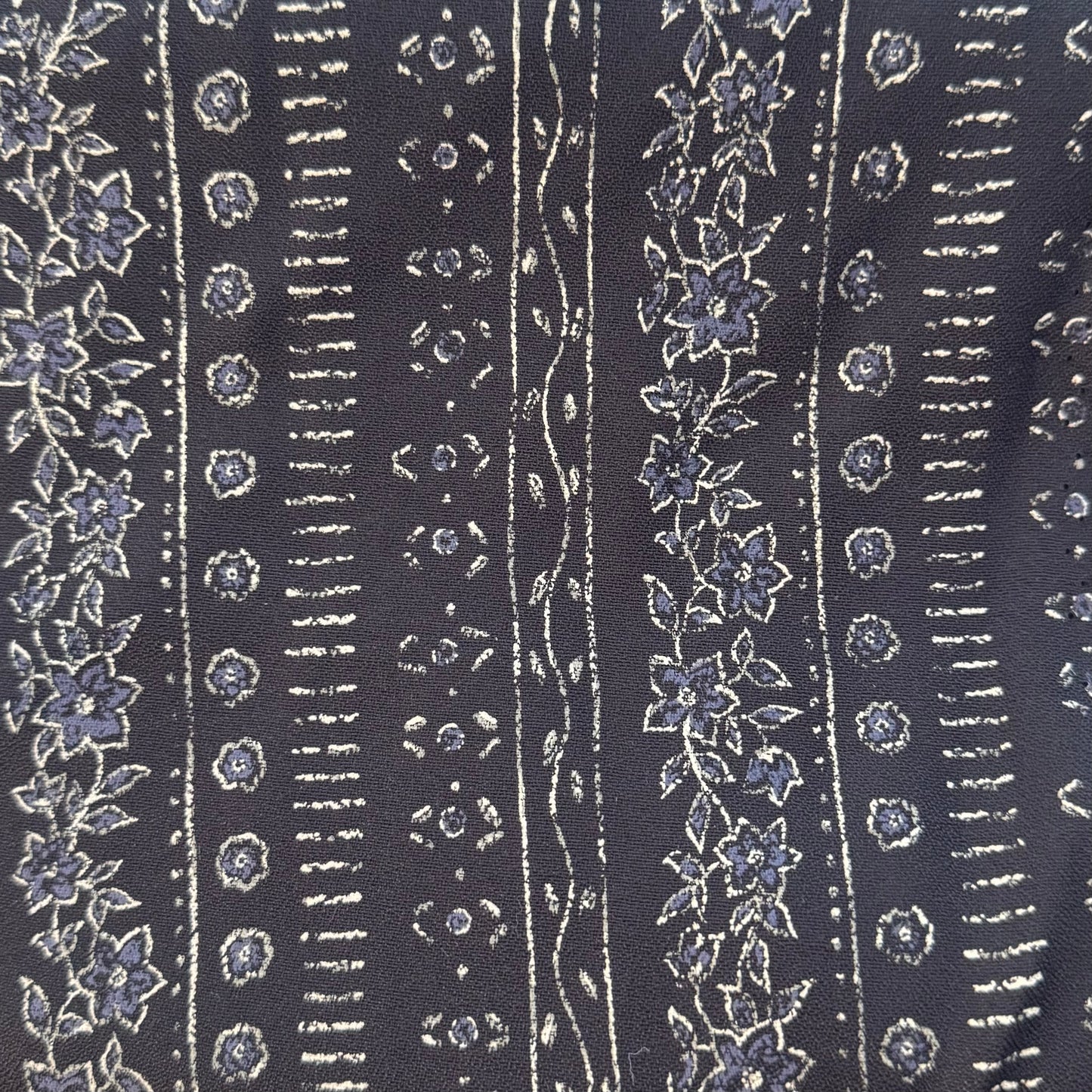 Black & Blue Striped Floral Poly Rayon: 2.5 yds