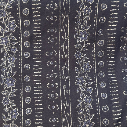 Black & Blue Striped Floral Poly Rayon: 2.5 yds