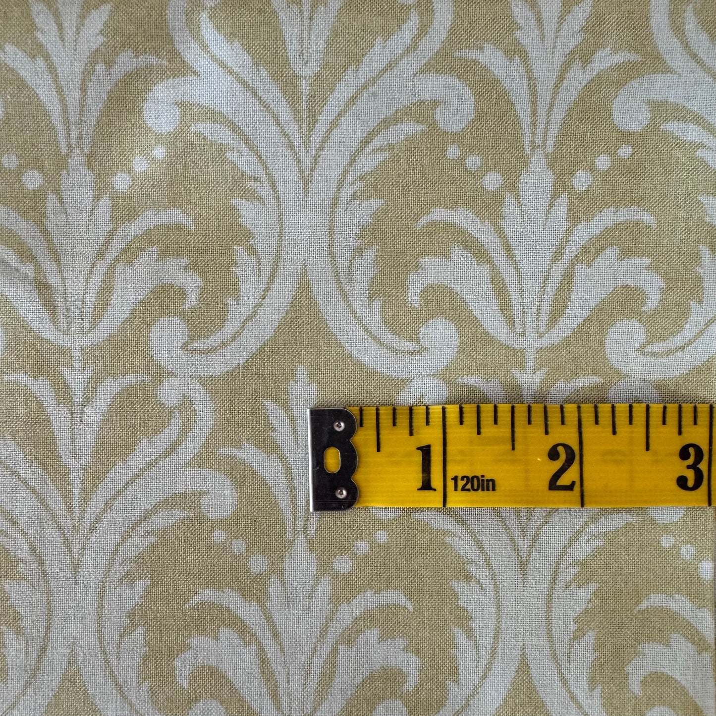 Green with Blue Scrollwork Cotton: 1 yd