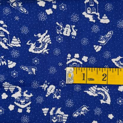 Blue With White Snowy Scene Cotton: 1 yd