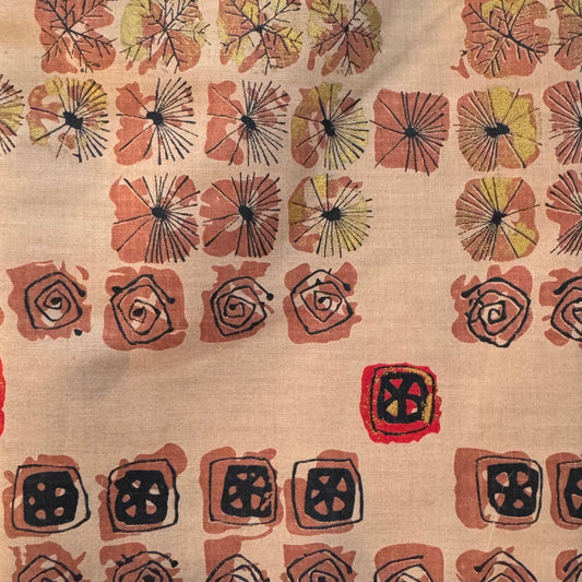 Tan Abstract Stamped Cotton Blend: 4 yds