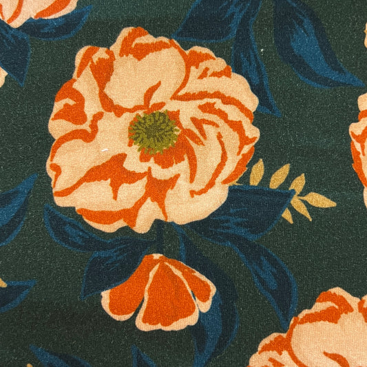 Green With Orange Floral Stretch Jersey: 1.5 yds