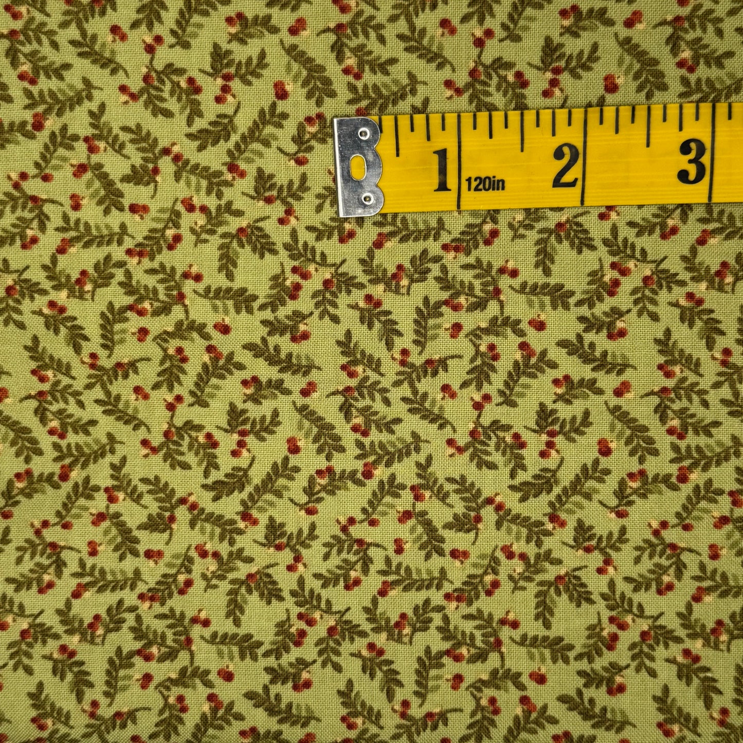 Light Green With Leaves & Berries Cotton: 2 yds