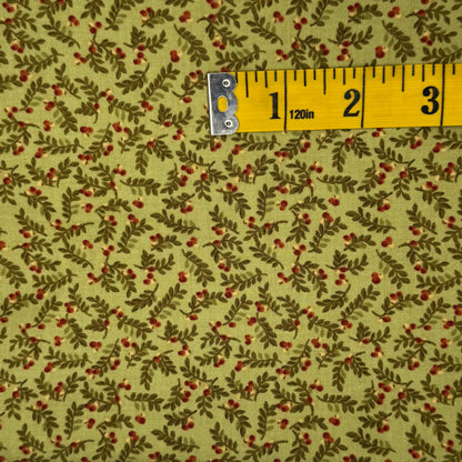 Light Green With Leaves & Berries Cotton: 2 yds