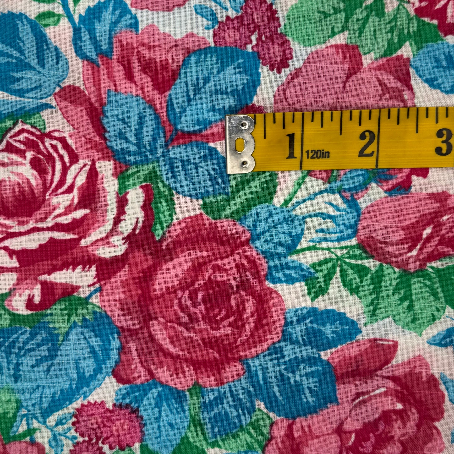 Blue, Green & Pink Floral Cotton Poly Blend: 3 yds