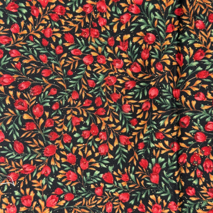 Red With Green & Beige Floral Cotton: 1 yd