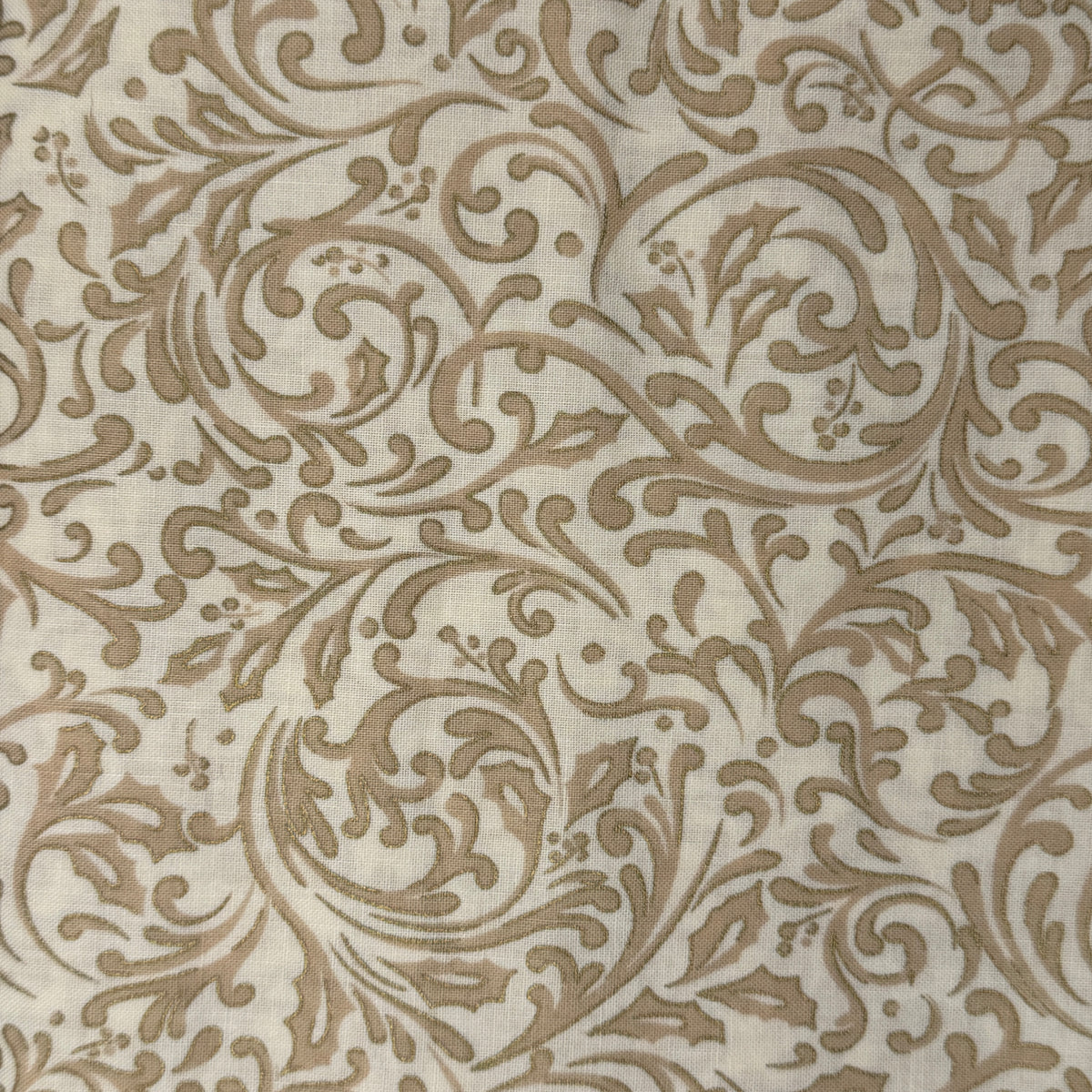 Cream With Gold Outlined Swirling Vines Cotton: 2 yds